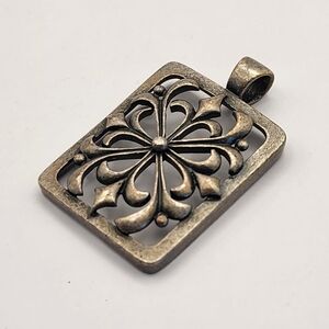 Vintage Handcrafted Pewter Square Filigree Swirl Pendant